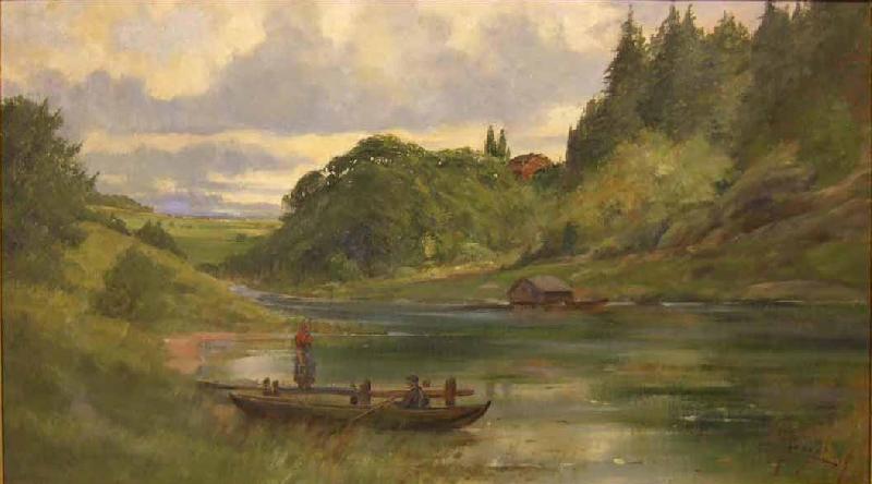 Johan Fredrik Krouthen Woman and Boat oil painting image